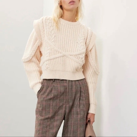 Ronny Kobo Cream Chunky Cable Knit Sweater XS - Picture 7 of 8
